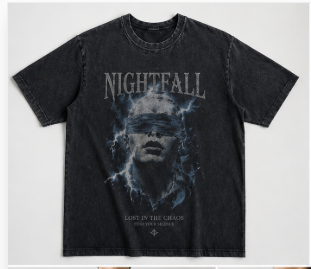 Nightfall Graphic Oversized T-Shirt – Acid Wash Black Streetwear Tee - Image 5