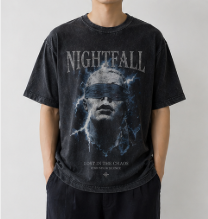 Nightfall Graphic Oversized T-Shirt – Acid Wash Black Streetwear Tee